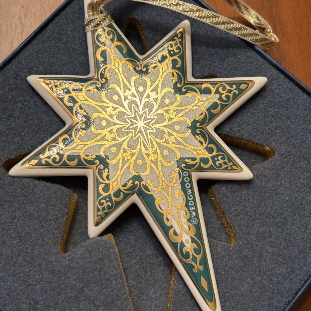 Baroque Star-Spruce Green With Gold - Boxed Wedgwood Christmas Ornament by Wedgw